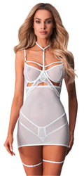 Obsessive Chemise met kant en jarretels - Wit