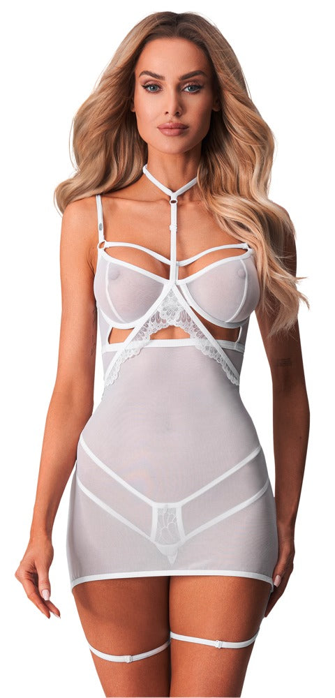 Obsessive Chemise met kant en jarretels - Wit - Obsessive - SKU: 27517802111