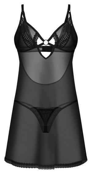 Obsessive Chemise transparant met ondoorzichtige cups - Zwart