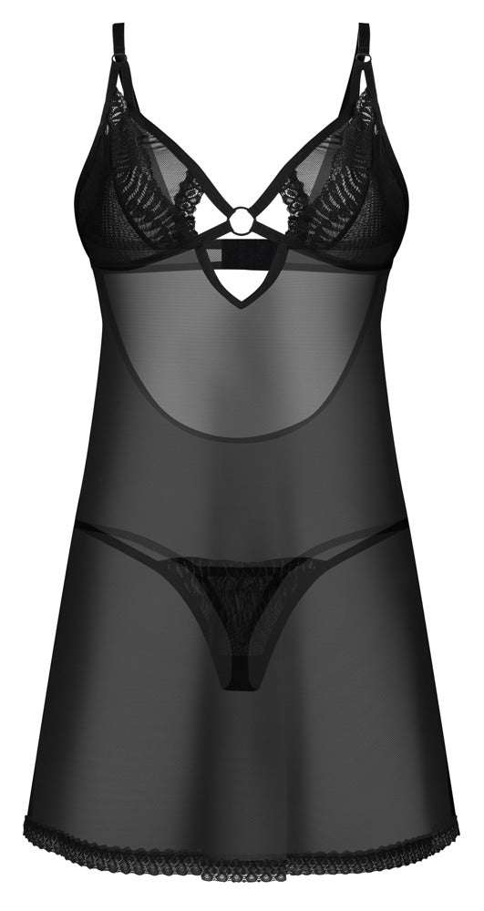 Obsessive Chemise transparant met ondoorzichtige cups - Zwart - Obsessive - SKU: 27517981111