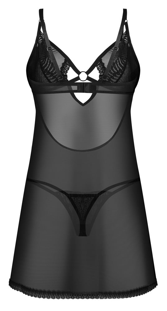 Obsessive Chemise transparant met ondoorzichtige cups - Zwart - Obsessive - SKU: 27517981111