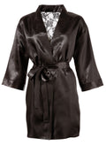 Cottelli LINGERIE Kimono semi-transparant met bloemenkant - Zwart
