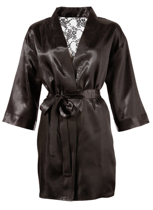 Cottelli LINGERIE Kimono semi-transparant met bloemenkant - Zwart
