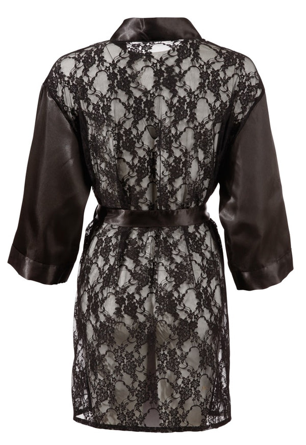 Cottelli LINGERIE Kimono semi-transparant met bloemenkant - Zwart - Cottelli LINGERIE - SKU: 27602741111