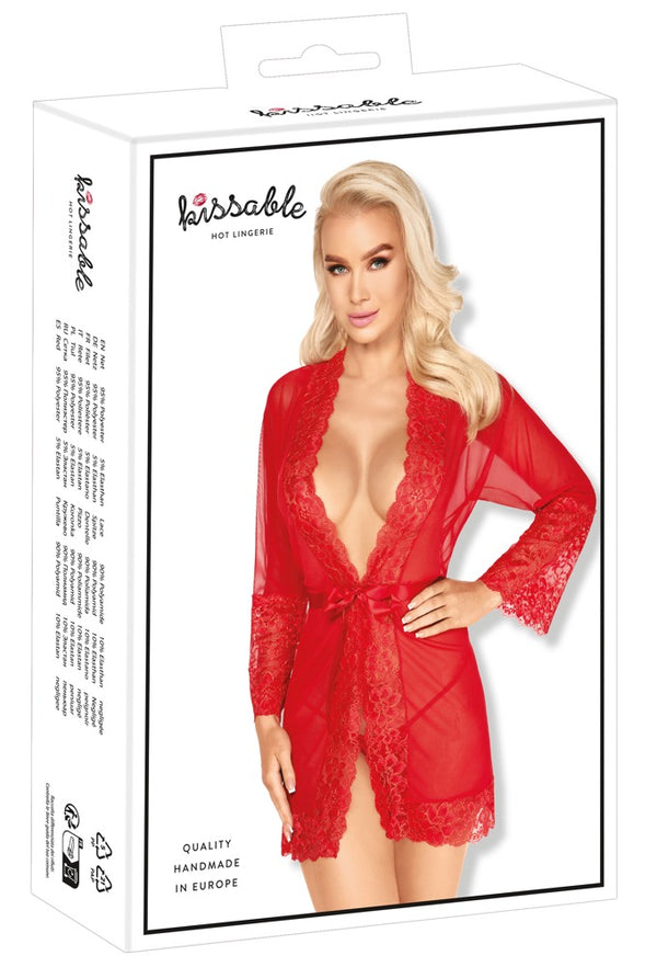 kissable kimono met goud-glinsterende kant - Rood - kissable - SKU: 27605093131