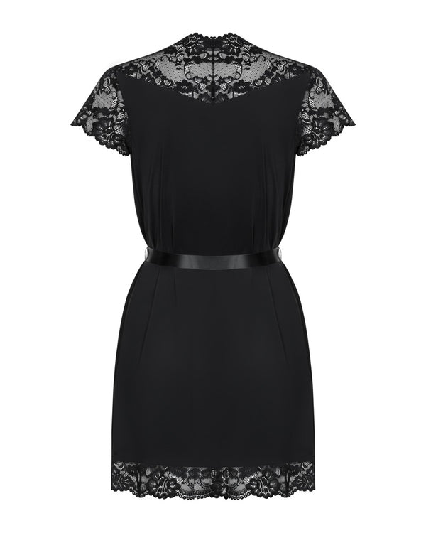 Obsessive satijnen peignoir met broek - Zwart - Obsessive - SKU: 27605331111