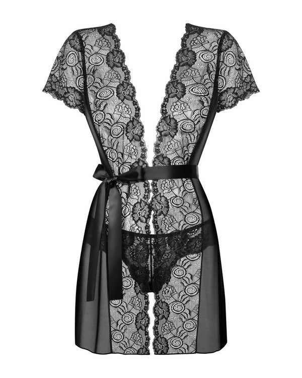 Obsessive Peignoir met thong en subtiel ontwerp - Zwart - Obsessive - SKU: 27605501111