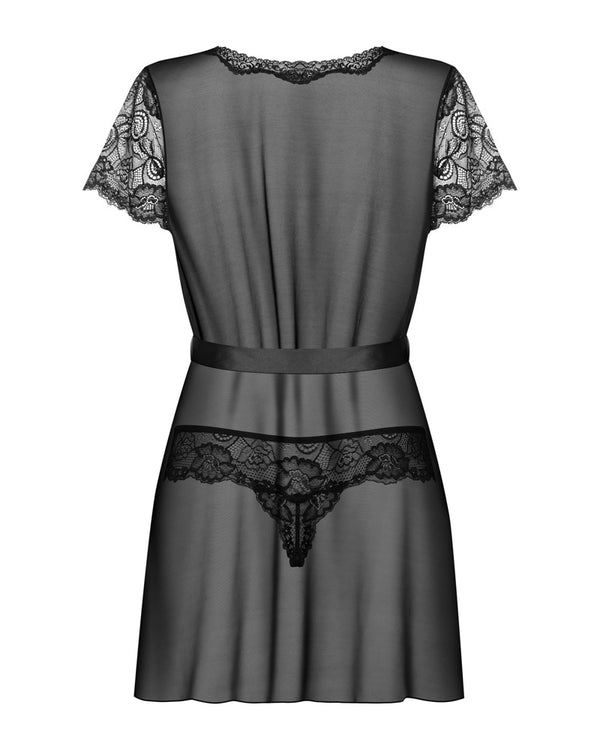 Obsessive Alluria peignoir & thong - Zwart - Obsessive - SKU: 27605501111
