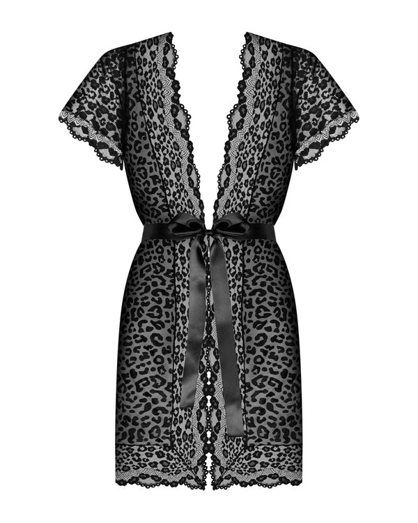 Obsessive Giully peignoir met luipaardprint - Zwart - Obsessive - SKU: 27605841131