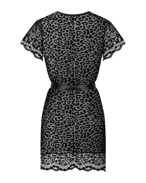 Obsessive Giully peignoir met luipaardprint - Zwart - Obsessive - SKU: 27605841131