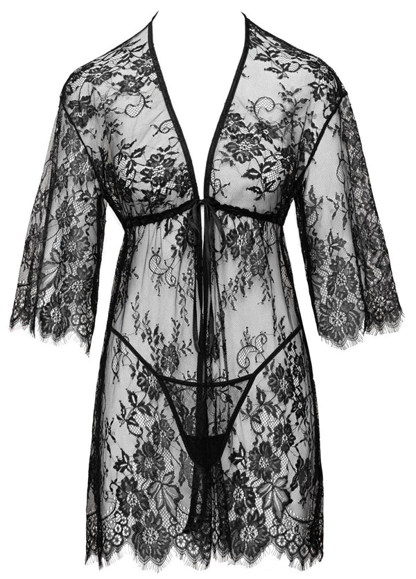 Cottelli LINGERIE kimono met string - Zwart - Cottelli LINGERIE - SKU: 27607111111