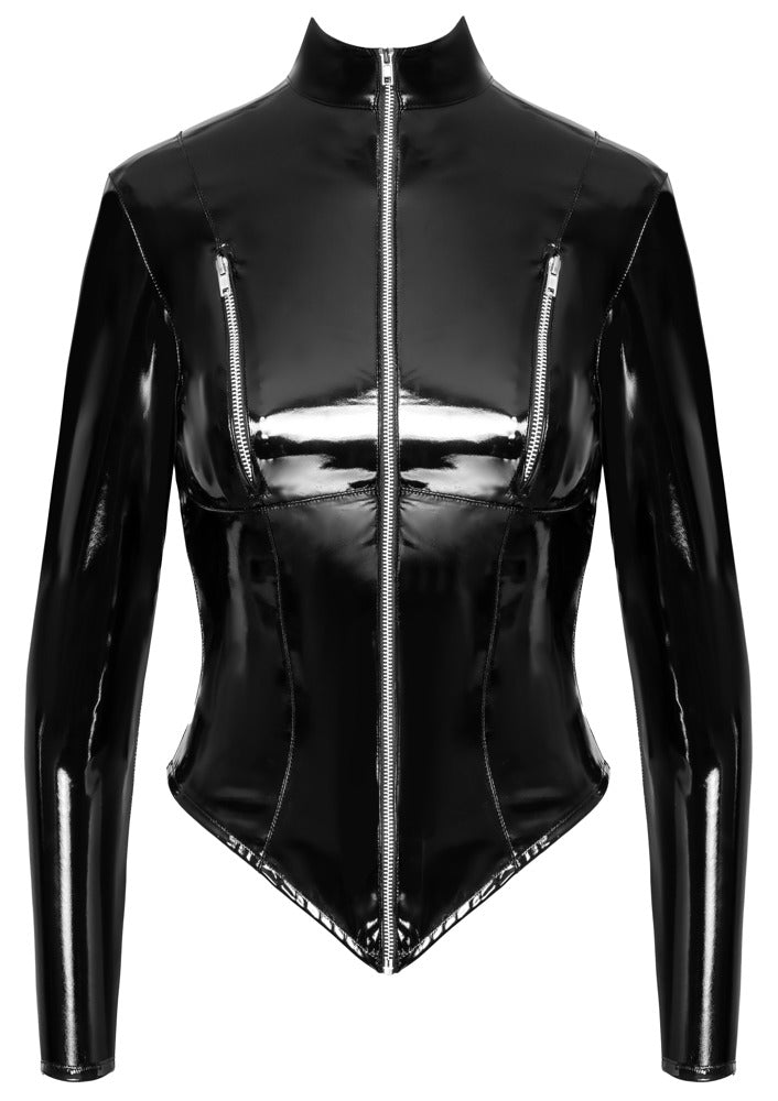 Black Level Vinyl jasje met metalen ritssluiting - Zwart