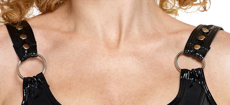 Black Level Jarretel set vinyl met crop top - Zwart