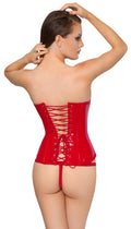 Black Level Korset vinyl met open cups en vetersluiting - **Rood**