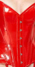 Black Level vinyl korset met 6 jarretels - Rood
