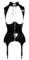 Black Level Jarretelkorset vinyl met open cups - Zwart