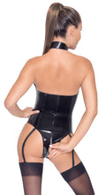 Black Level Body vinyl met jarretels en open voorkant - Zwart