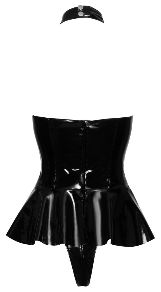 Black Level Body vinyl met jarretels en halternekkraag - Zwart