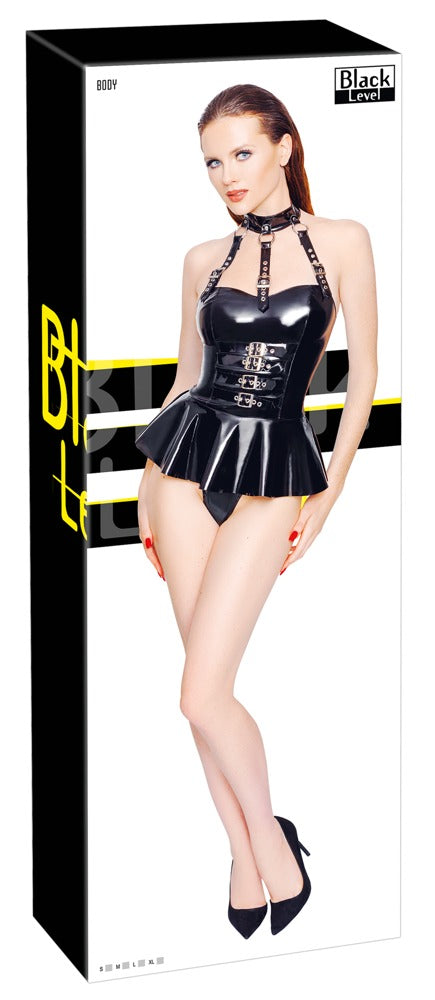Black Level Body vinyl met jarretels en halternekkraag - Zwart - Black Level - SKU: 28407151021