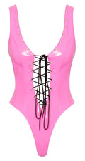 Black Level Body glanzend met vetersluiting - Roze