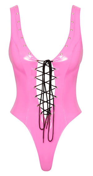 Black Level Body glanzend met vetersluiting - Roze