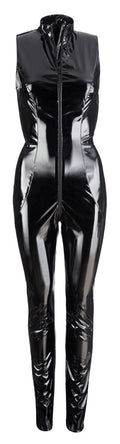 Black Level Jumpsuit glanzend vinyl met 2-weg ritssluiting - Zwart