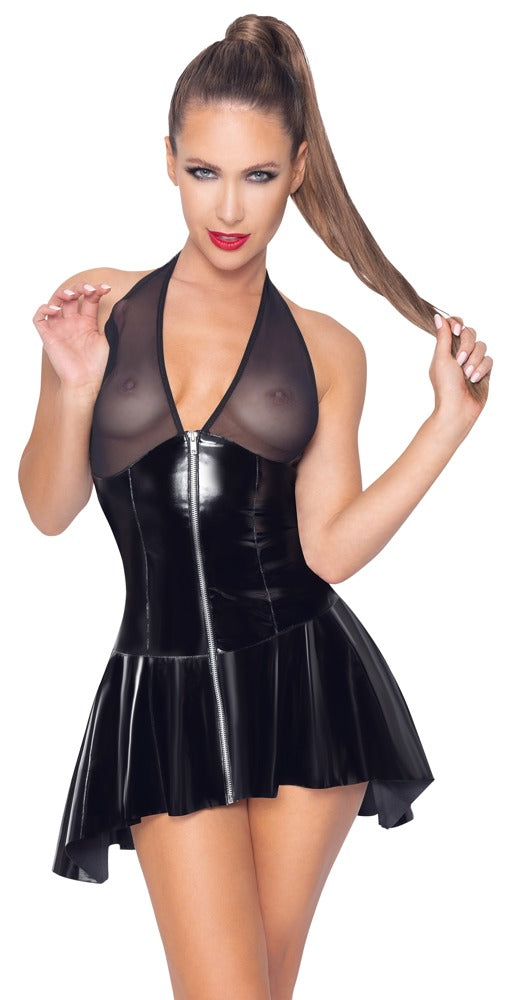Black Level Vinyl jurk met powernet cups - Zwart