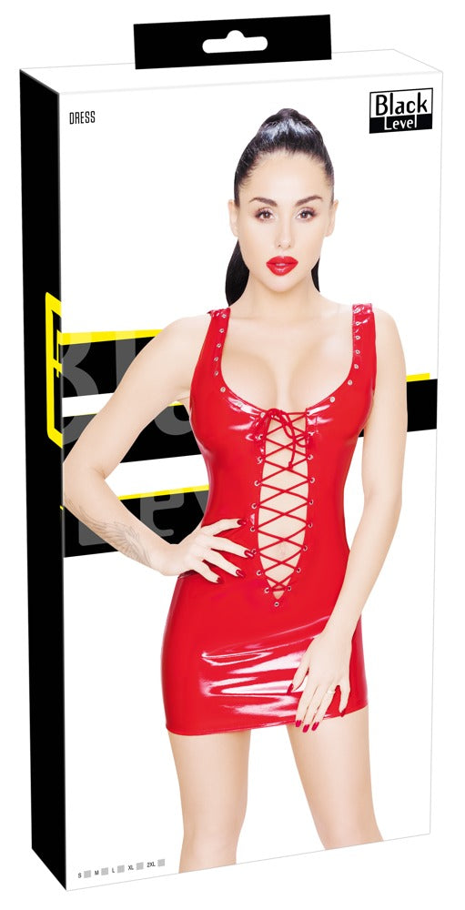 Black Level vinyl jurk met vetersluiting - Rood - Black Level - SKU: 28511053022
