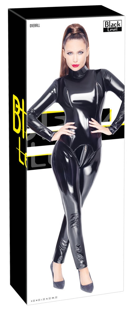 Black Level vinyl jumpsuit met 2-weg rits - Zwart - Black Level - SKU: 28513931022