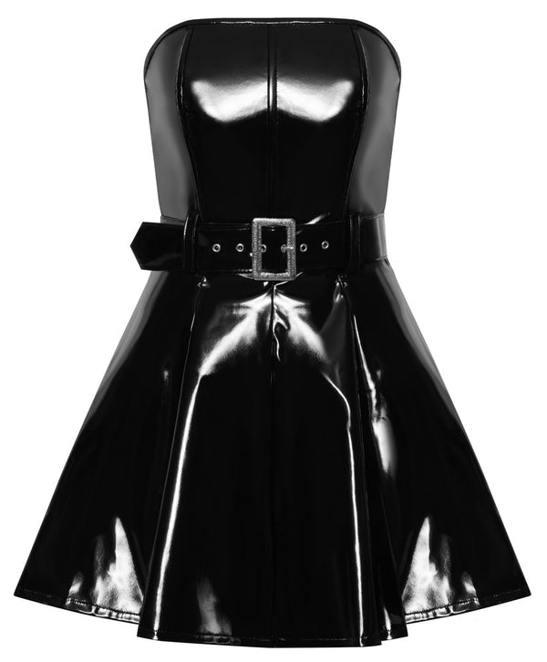 Black Level strapless vinyl jurk met beugels - Zwart - Black Level - SKU: 28516871021