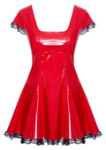 Black Level Vinyl jurk met kant en open rug - Rood