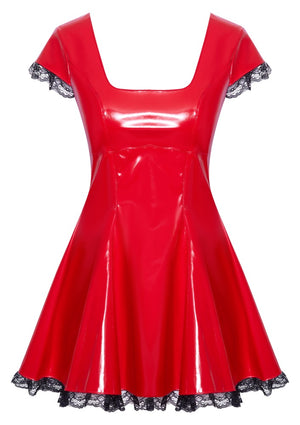 Black Level Vinyl jurk met kant en open rug - Rood