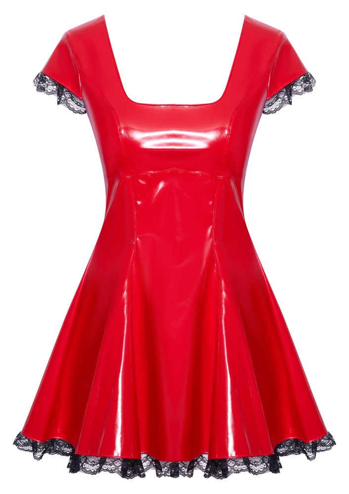 Black Level Vinyl jurk met kant en open rug - Rood