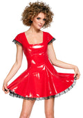 Black Level Vinyl jurk met kant en open rug - Rood