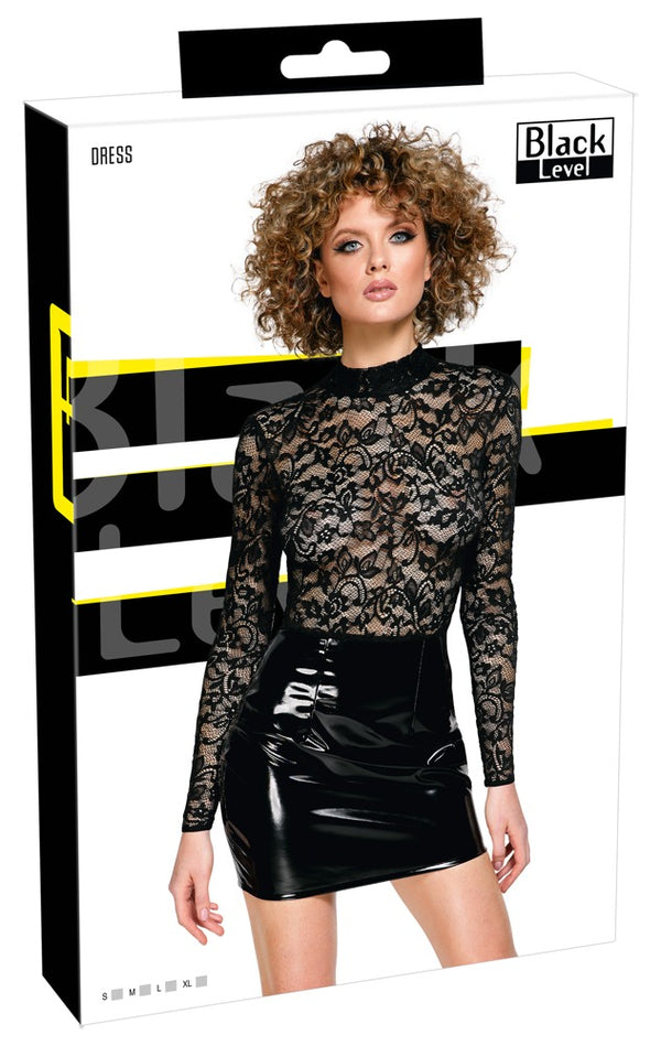 Black Level minijurk met vinylrok - Zwart - Black Level - SKU: 28517251021