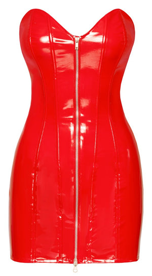 Black Level Vinyl jurk strapless met vormgevende draden - Rood