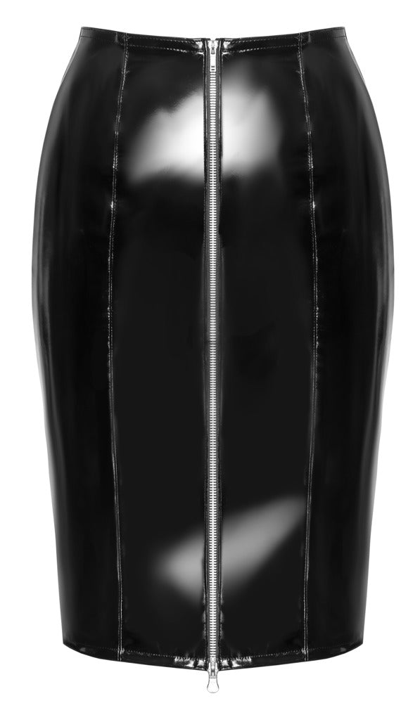 Black Level Vinyl rok knielang met 2-wegs ritssluiting - Zwart - Black Level - SKU: 28517761021