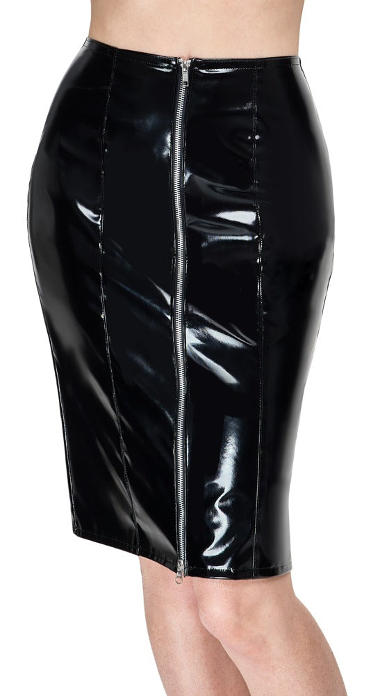 Black Level Vinyl rok knielang met 2-wegs ritssluiting - Zwart - Black Level - SKU: 28517761021