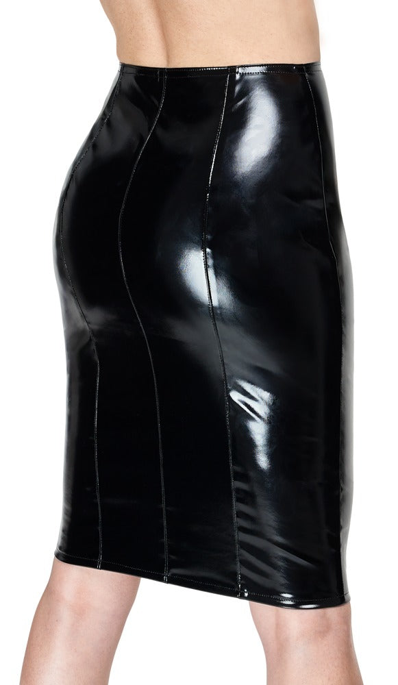 Black Level Vinyl rok knielang met 2-wegs ritssluiting - Zwart