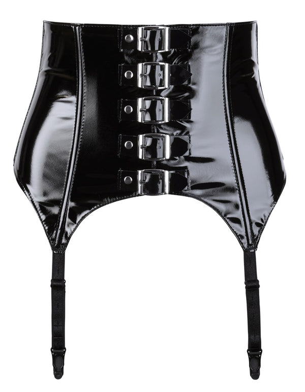 Black Level vinyl jarretel riem met 5 gespen - Zwart - Black Level - SKU: 28701421012