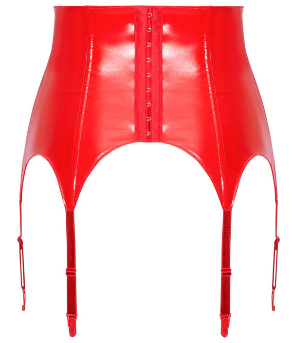 Black Level Vinyl jarretel riem met ringen - Rood - Black Level - SKU: 28701933021