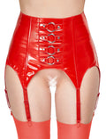 Black Level Vinyl jarretel riem met ringen - Rood