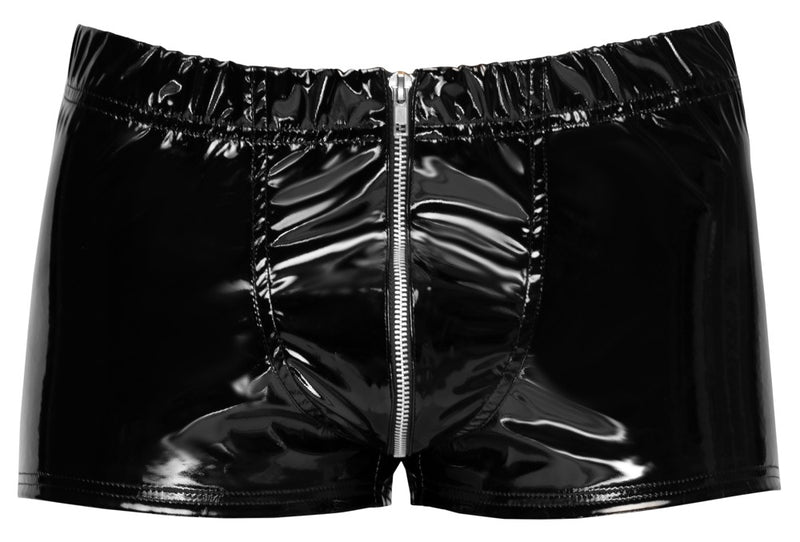 Black Level Boxer glanzend vinyl met metalen rits - Zwart