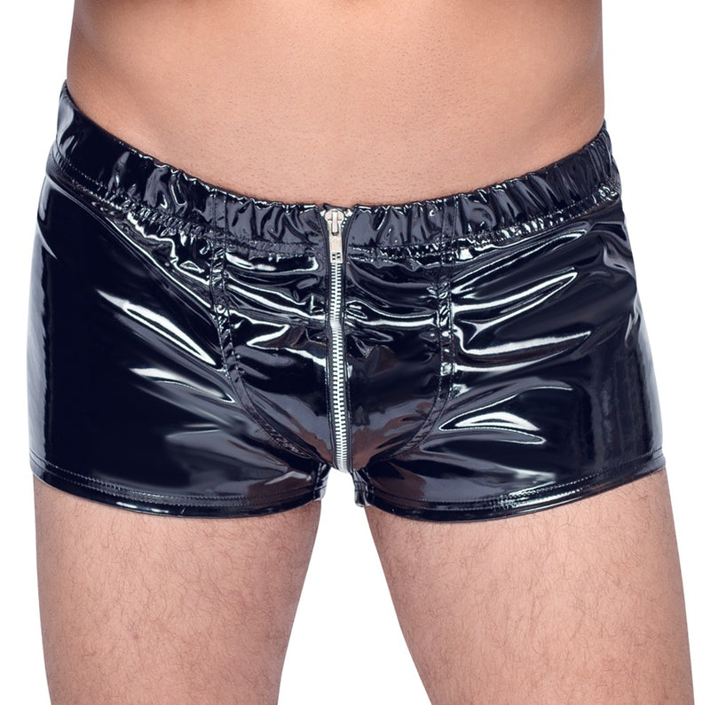 Black Level Boxer glanzend vinyl met metalen rits - Zwart