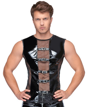 Black Level Shirt mouwloos met netinzetten - Zwart