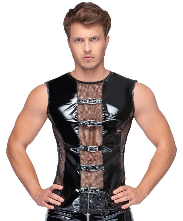 Black Level mouwloos shirt met netinzetten - Zwart - Black Level - SKU: 28903801702