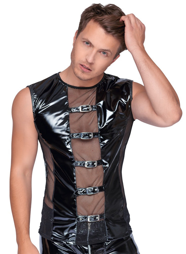 Black Level mouwloos shirt met netinzetten - Zwart - Black Level - SKU: 28903801702