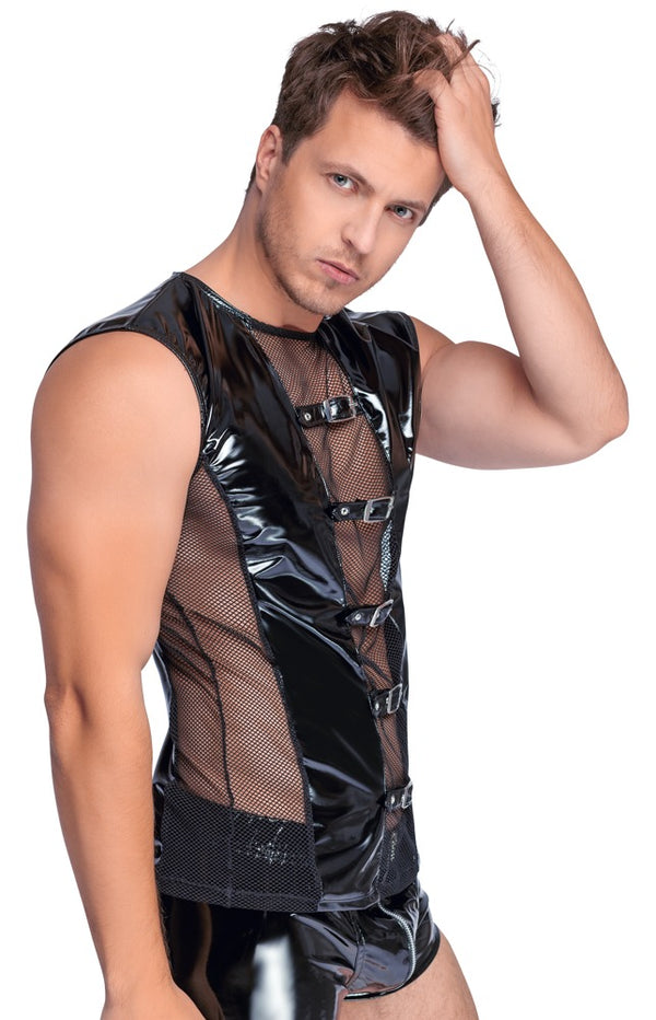 Black Level mouwloos shirt met netinzetten - Zwart - Black Level - SKU: 28903801702
