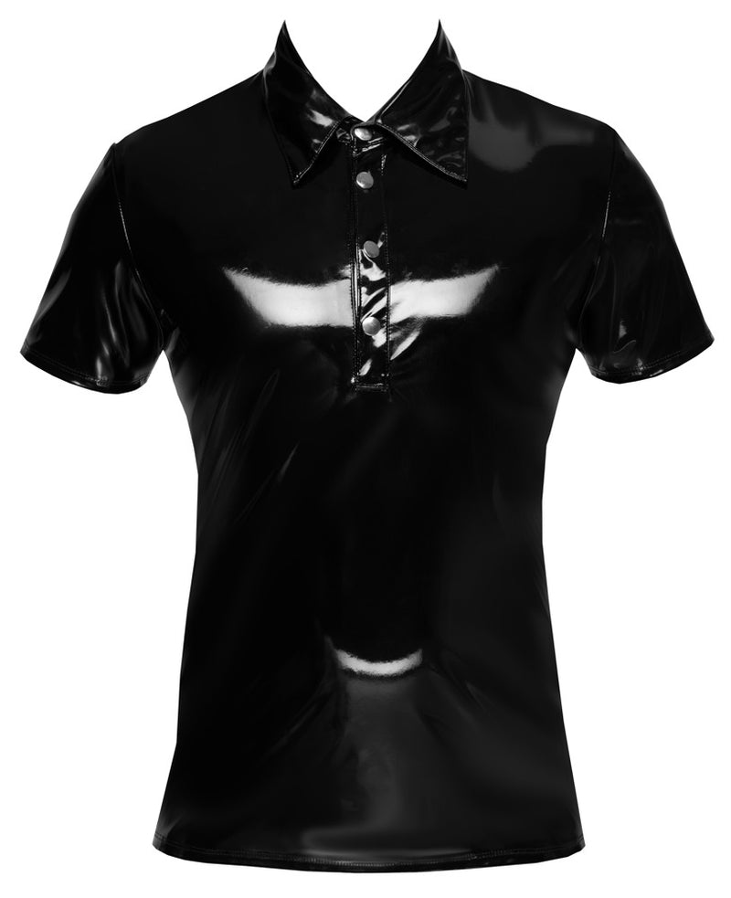 Black Level Poloshirt glanzend vinyl, figuurvormend - Zwart