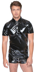 Black Level Poloshirt glanzend vinyl, figuurvormend - Zwart